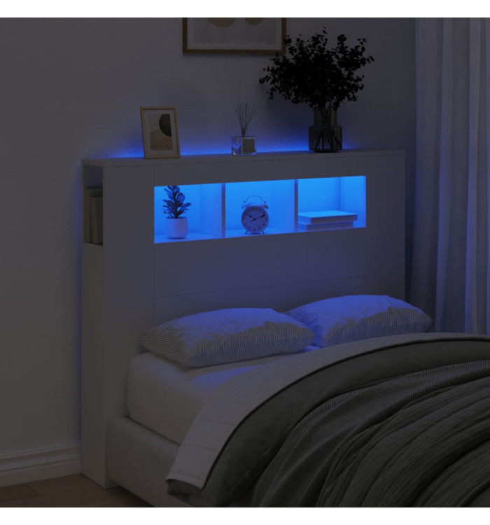 Tête de lit à LED blanc 120x18,5x103,5 cm bois d'ingénierie | Mobilier & Déco