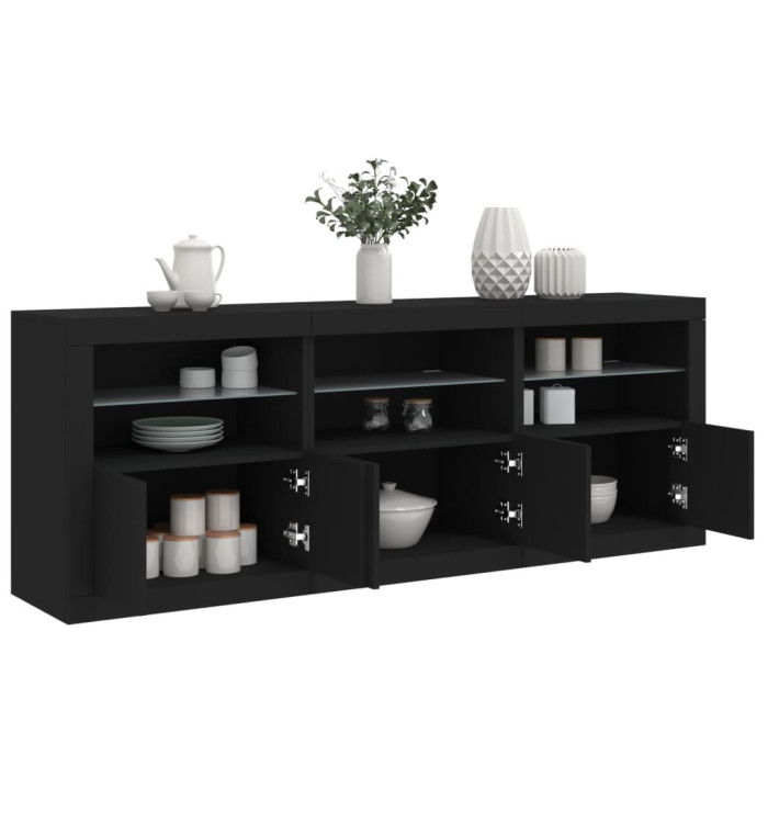 Buffet avec lumières LED noir 181,5x37x67 cm | Mobilier & Déco
