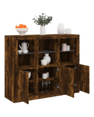 Buffets avec lumières LED 3 pcs chêne fumé bois d'ingénierie | Mobilier & Déco
