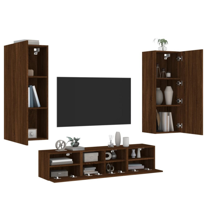 Unités murales TV 5 pcs chêne marron bois d'ingénierie | Mobilier & Déco
