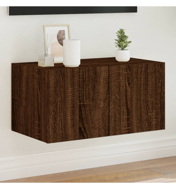 Meuble TV mural avec lumières LED chêne marron 60x35x31 cm | Mobilier & Déco