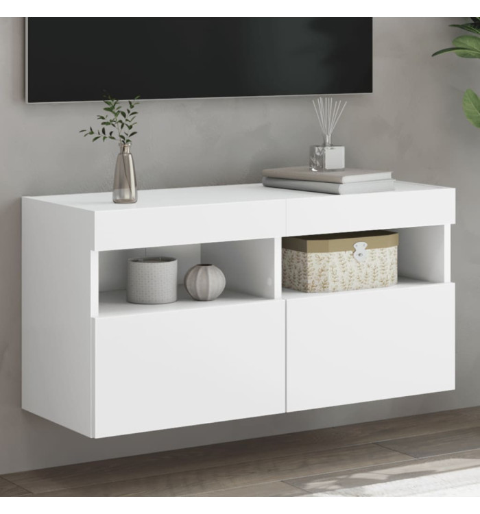 Meuble TV mural avec lumières LED blanc 80x30x40 cm | Mobilier & Déco