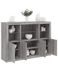 Buffets avec lumières LED 3 pcs sonoma gris bois d'ingénierie | Mobilier & Déco