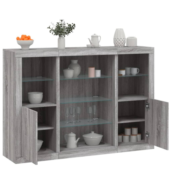 Buffets avec lumières LED 3 pcs sonoma gris bois d'ingénierie | Mobilier & Déco