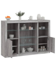 Buffets avec lumières LED 3 pcs sonoma gris bois d'ingénierie | Mobilier & Déco