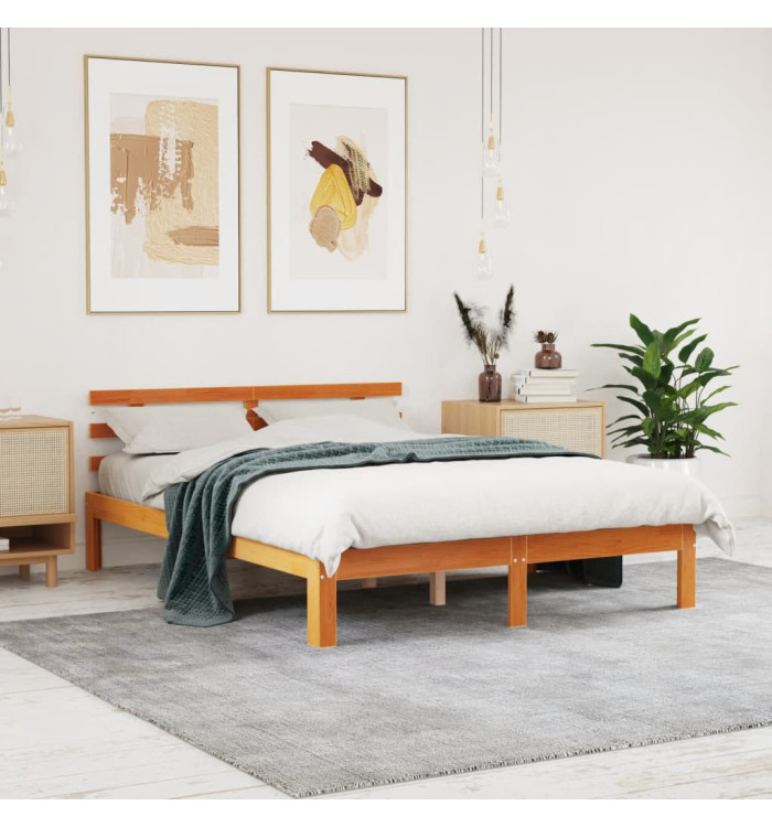 Cadre de lit sans matelas cire marron 120x200cm bois pin massif | Mobilier & Déco