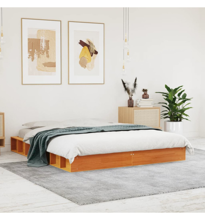 Cadre de lit sans matelas cire marron 160x200cm bois pin massif | Mobilier & Déco