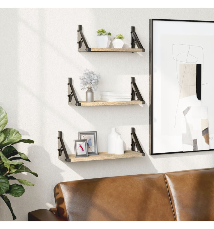 Ensemble d'étagères murales 3pcs chêne sonoma bois d'ingénierie | Mobilier & Déco