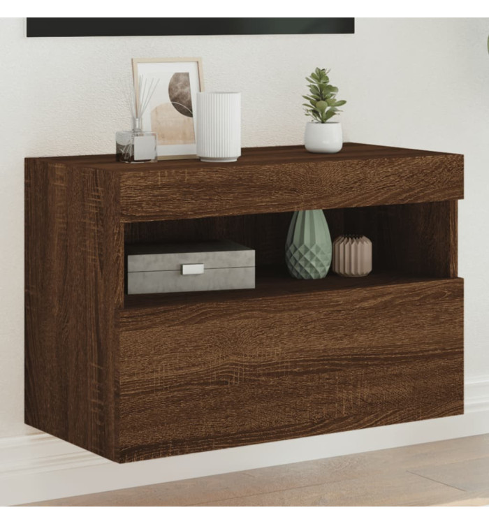 Meuble TV mural avec lumières LED chêne marron 60x30x40 cm | Mobilier & Déco