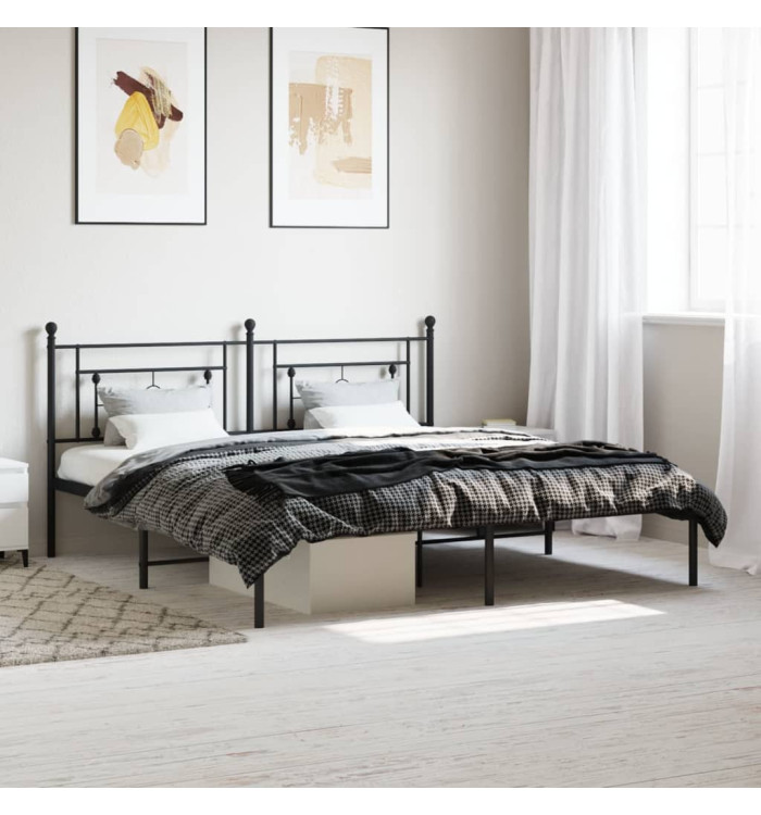 Cadre de lit métal sans matelas avec tête de lit noir 183x213cm | Mobilier & Déco