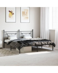 Cadre de lit métal sans matelas avec tête de lit noir 183x213cm | Mobilier & Déco