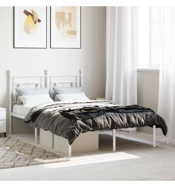 Cadre de lit métal sans matelas et tête de lit blanc 120x200 cm | Mobilier & Déco