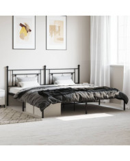 Cadre de lit métal sans matelas avec tête de lit noir 200x200cm | Mobilier & Déco