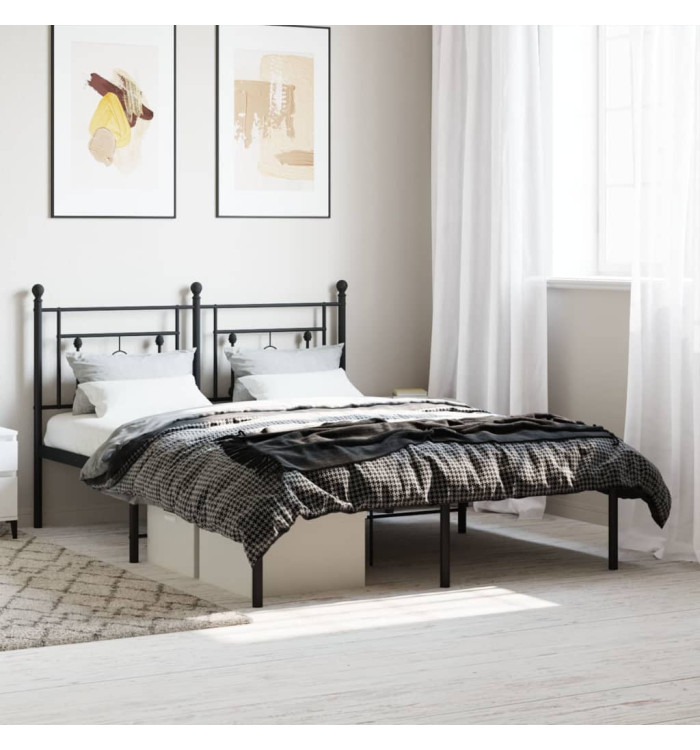 Cadre de lit métal sans matelas avec tête de lit noir 135x190cm | Mobilier & Déco