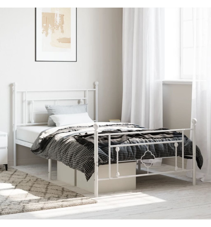Cadre de lit métal sans matelas et pied de lit blanc 107x203 cm | Mobilier & Déco