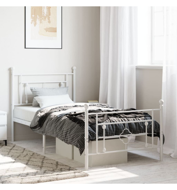 Cadre de lit métal sans matelas avec pied de lit blanc 90x200cm | Mobilier & Déco