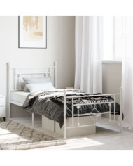 Cadre de lit métal sans matelas avec pied de lit blanc 90x200cm | Mobilier & Déco