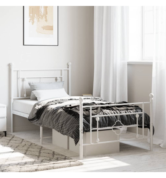 Cadre de lit métal sans matelas et pied de lit blanc 100x190 cm | Mobilier & Déco