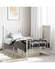 Cadre de lit métal sans matelas et pied de lit blanc 100x190 cm | Mobilier & Déco