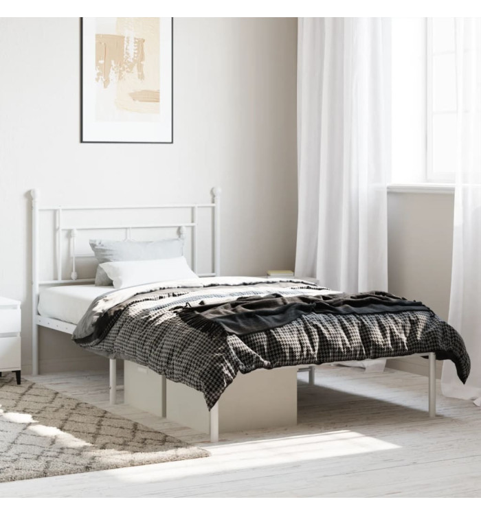 Cadre de lit métal sans matelas et tête de lit blanc 107x203 cm | Mobilier & Déco