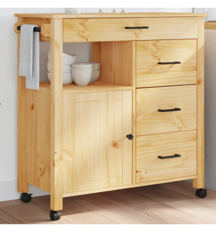 Chariot de cuisine MONZA 84x40x90 cm bois massif de pin | Mobilier & Déco