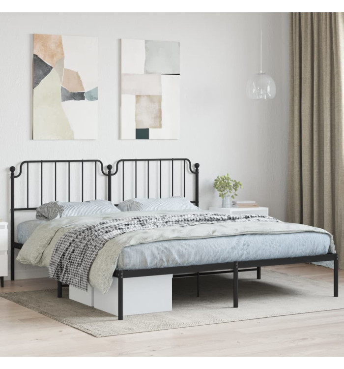 Cadre de lit métal sans matelas et tête de lit noir 160x200 cm | Mobilier & Déco