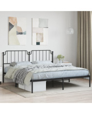 Cadre de lit métal sans matelas et tête de lit noir 160x200 cm | Mobilier & Déco
