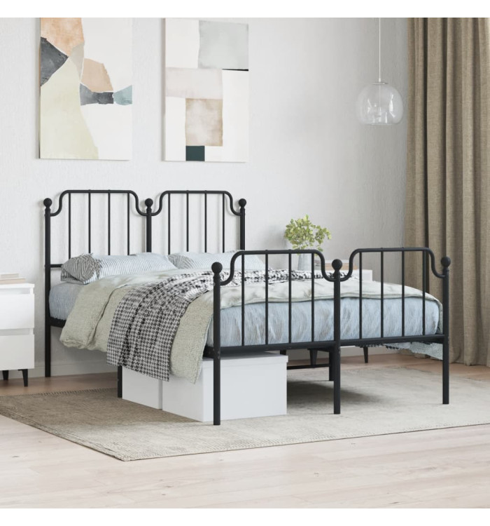 Cadre de lit métal sans matelas avec pied de lit noir 120x200cm | Mobilier & Déco