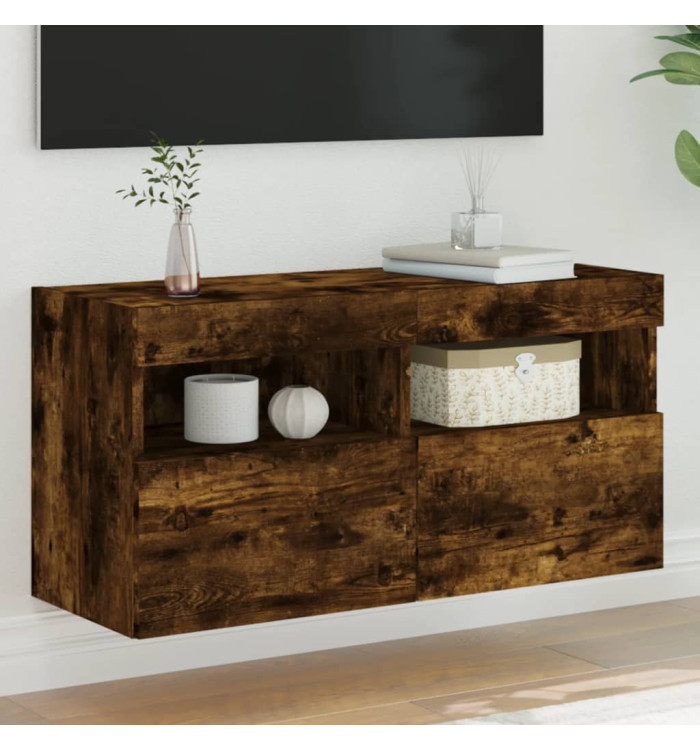 Meuble TV mural avec lumières LED chêne fumé 80x30x40 cm | Mobilier & Déco