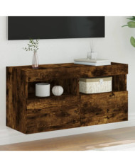 Meuble TV mural avec lumières LED chêne fumé 80x30x40 cm | Mobilier & Déco