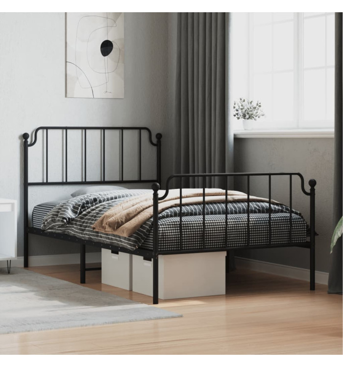 Cadre de lit métal sans matelas avec pied de lit noir 107x203cm | Mobilier & Déco
