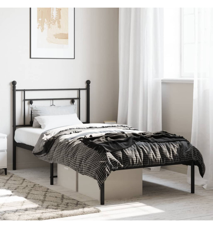 Cadre de lit métal sans matelas avec tête de lit noir 100x190cm | Mobilier & Déco