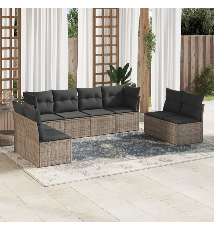 Salon de jardin 8 pcs avec coussins gris résine tressée | Mobilier & Déco