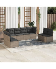 Salon de jardin 8 pcs avec coussins gris résine tressée | Mobilier & Déco