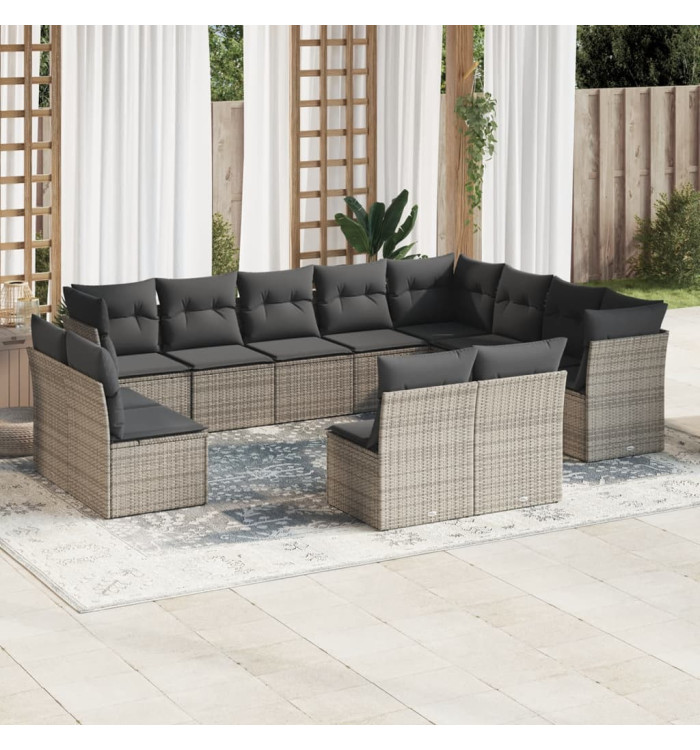 Salon de jardin avec coussins 12 pcs gris résine tressée | Mobilier & Déco