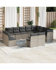 Salon de jardin avec coussins 12 pcs gris résine tressée | Mobilier & Déco