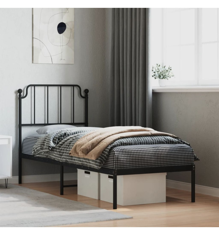 Cadre de lit métal sans matelas avec tête de lit noir 80x200 cm | Mobilier & Déco
