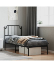 Cadre de lit métal sans matelas avec tête de lit noir 80x200 cm | Mobilier & Déco