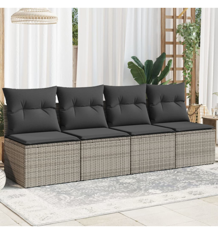 Canapé de jardin 4 places avec coussins gris résine tressée | Mobilier & Déco
