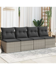 Canapé de jardin 4 places avec coussins gris résine tressée | Mobilier & Déco
