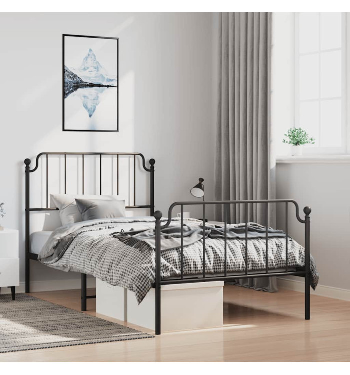 Cadre de lit métal sans matelas avec pied de lit noir 100x190cm | Mobilier & Déco