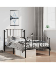 Cadre de lit métal sans matelas avec pied de lit noir 100x190cm | Mobilier & Déco