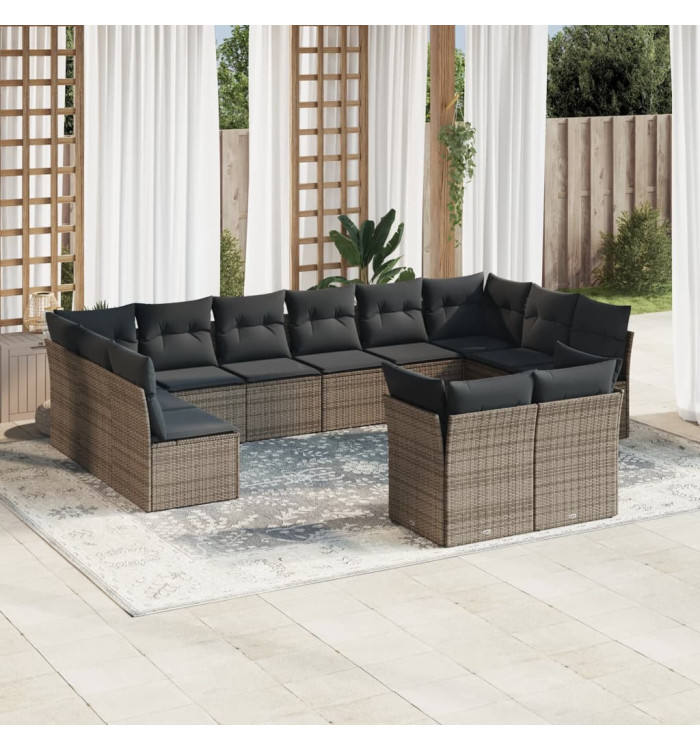 Salon de jardin avec coussins 12 pcs gris résine tressée | Mobilier & Déco