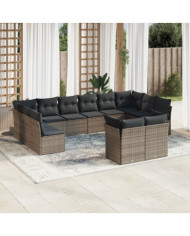 Salon de jardin avec coussins 12 pcs gris résine tressée | Mobilier & Déco