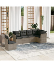 Salon de jardin 6 pcs avec coussins gris résine tressée | Mobilier & Déco