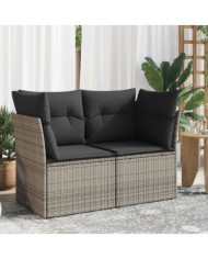 Canapé de jardin 2 places avec coussins gris résine tressée | Mobilier & Déco