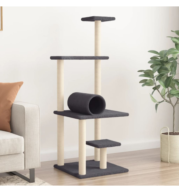 Arbre à chat avec griffoirs en sisal gris foncé 136 cm | Mobilier & Déco