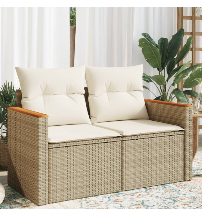 Canapé de jardin avec coussins 2 places beige résine tressée | Mobilier & Déco