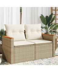 Canapé de jardin avec coussins 2 places beige résine tressée | Mobilier & Déco