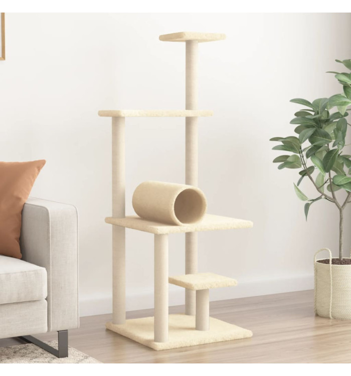 Arbre à chat avec griffoirs en sisal crème 136 cm | Mobilier & Déco